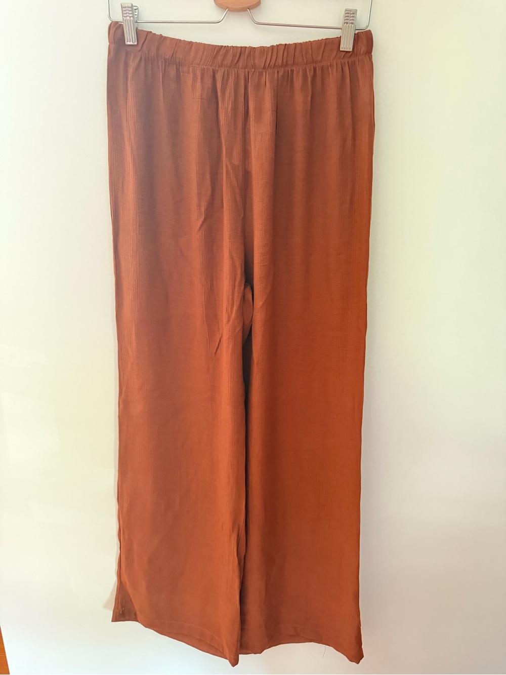Rust Wide-Leg Elastic Waist Pants